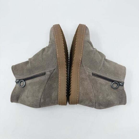 Sofft Tan Suede Wedge Heel Booties Women's Size 8 EUC Side Zip Waterproof - Picture 5 of 11